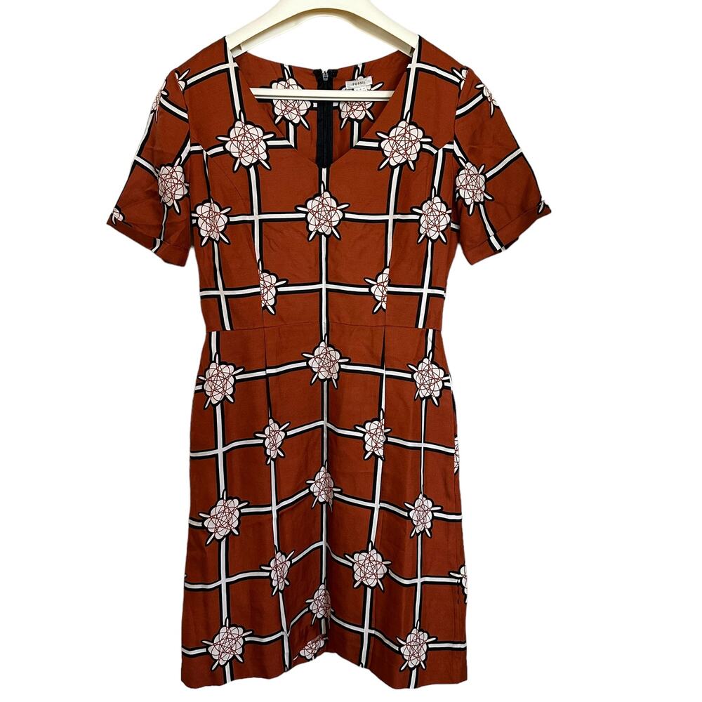 Fossil | Size 4 Galaxy Solar System Dress Burnt Orange Short Sleeve Striped